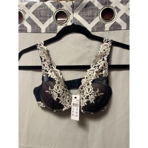 NWT Intimissimi Pretty Flowers Elena Balconette Bra In Blu intenso/Vaniglia 32B